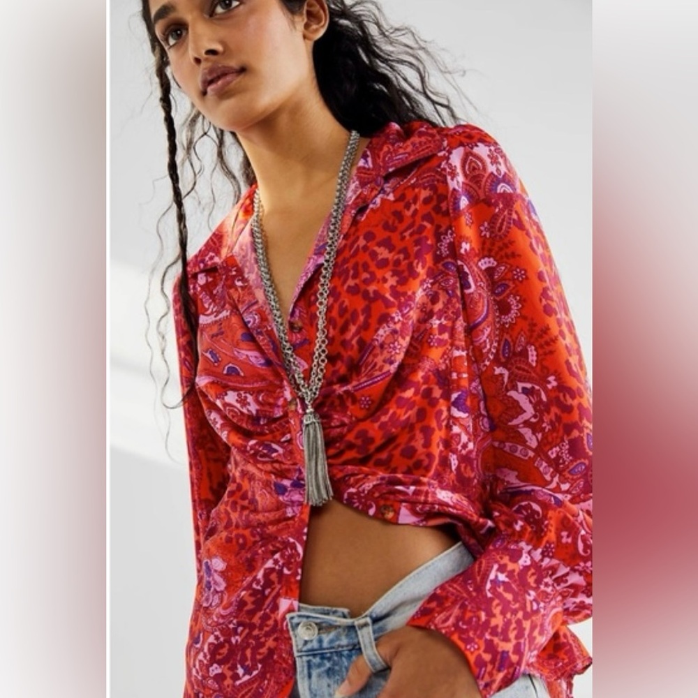 Free People Bianca printed blouse Size Large NWT